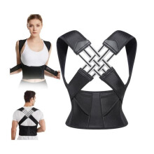 Verstelbare houdingscorrector/rugsteunband, unisex, zwart, voor fitness en dagelijks gebruik.