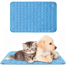 Alfombrilla refrescante para mascotas, plateada, 70 x 55 cm, transpirable, plegable, ligera, fácil de transportar.