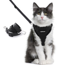 Arnés ajustable y transpirable para gatos, color negro, con correa de doble uso para coche, talla S.