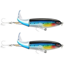 Juego de 2 señuelos de pesca articulados azules, de 100 mm, con anzuelos triples ultra afilados para pesca en agua dulce y salada.