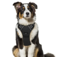Arnés reflectante ajustable para perros, malla transpirable, negro, talla mediana, ajuste acolchado suave.