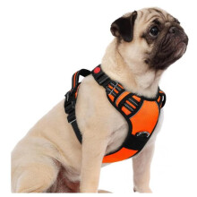 Arnés ajustable antitirones para perros con 3 hebillas, chaleco reflectante fácil de poner, color naranja, talla pequeña.