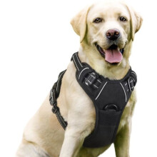 Arnés ajustable antitirones para perros, fácil de poner y quitar, talla L, color negro, transpirable, acolchado, ideal para pasear.