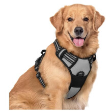 Arnés reflectante ajustable antitirones para perros grandes, con enganche frontal para la correa, chaleco de malla gris XL