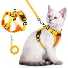 Arnés para gato con correa, chaleco suave ajustable para perro pequeño, rayas reflectantes, naranja y amarillo, XXS