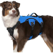Arnés ajustable para perros con asa de elevación, fácil control, color azul, tamaño mediano, con pechera.