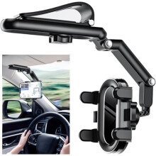 Soporte para teléfono móvil para coche, para parasol y espejo retrovisor, giratorio 360 grados y retráctil, soporte universal para smartphon