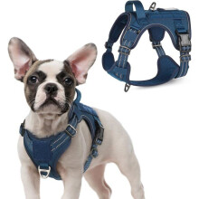 Arnés táctico reflectante ajustable para perros con asa y anillas para entrenamiento y caza, azul, antitirones.