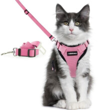 Arnés rosa ajustable y transpirable para gatos con correa, talla XS, doble uso para la seguridad en el coche.