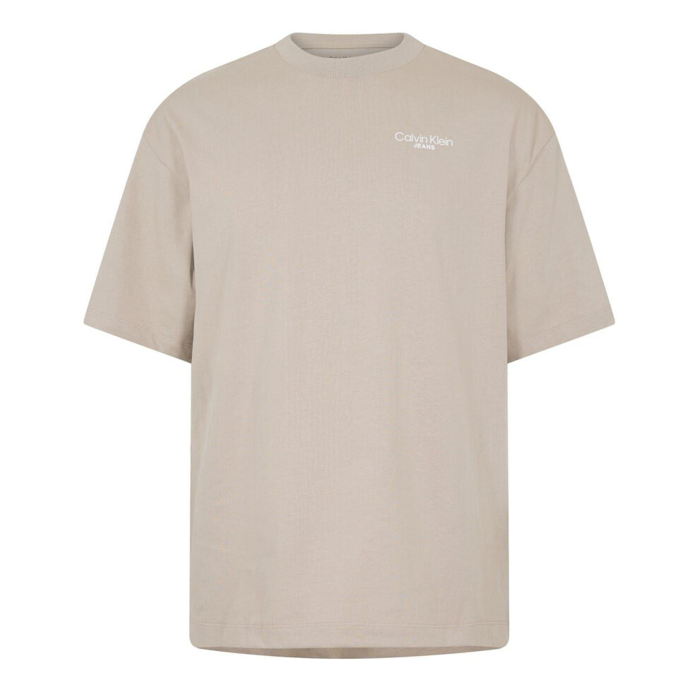 Calvin Klein (M, Beige) Mens Back Print Logo Regular T-Shirt Multicoloured