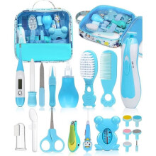 Kit de aseo para bebés, set de 20 piezas para el cuidado y aseo infantil con cortauñas eléctrico seguro, azul.