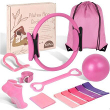 Kit de Pilates de 13 piezas con bandas de resistencia, color morado, set compacto para principiantes.