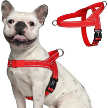 Arnés ajustable antitirones para perros pequeños, fácil de poner, con clip frontal, color rojo.
