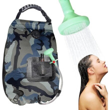 Ducha solar portátil de 20 litros con indicador de temperatura para camping, playa, jardín y viajes al aire libre.