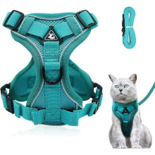 Arnés ajustable a prueba de escapes para gatos con correa. Arnés suave para el pecho de gatos y cachorros. Azul. Talla S.