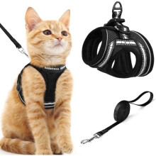 Arnés transpirable y ajustable para gatos con tiras reflectantes, talla M, color negro, para gatitos y perros pequeños.