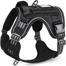 Arnés táctico reflectante ajustable para perros con asa y anillas para entrenamiento y caza, color negro, talla L.