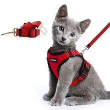 Arnés rojo ajustable y transpirable para gatos con correa, talla XS, doble uso para viajes en coche.