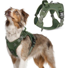 Arnés táctico reflectante ajustable para perros, antitirones, con asa y anillas para entrenamiento y caza, color verde, talla M.