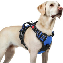 Arnés antitirones para perros con 3 hebillas, chaleco reflectante ajustable y fácil de poner, color azul, talla grande.