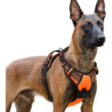 Arnés reflectante ajustable para perros con 3 hebillas, fácil de poner y antitirones, color naranja, talla XL.