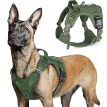 Arnés táctico reflectante ajustable para perros con asa y anillas, para entrenamiento y caza sin tirones, verde, talla grande.