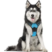 Arnés ajustable para perros con asa de control, material reflectante, transpirable y duradero, azul claro, XL