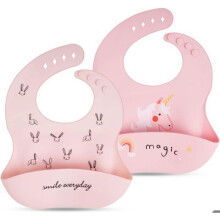 Baberos de silicona para bebés, paquete de 2, baberos supersuaves para comer con recogedor de migas y cuello ajustable para niños pequeños.