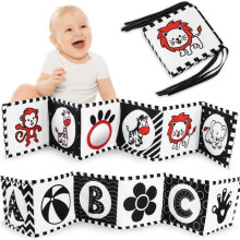 Libro de tela Montessori en blanco y negro para bebés, sensorial, de alto contraste y suave, para recién nacidos de 0 a 12 meses.