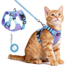 Conjunto de arnés y correa reflectantes ajustables para gatos y perros pequeños, chaleco suave morado y azul, talla XS