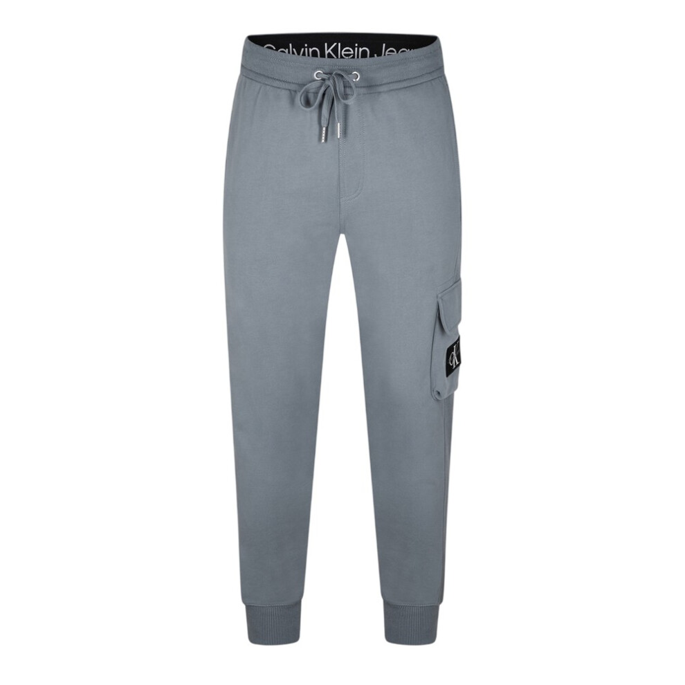 Calvin Klein (S, Overcast ) Mens Patch Tracksuit Bottoms Grey