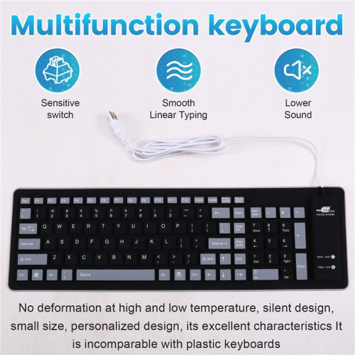Portable Silent Foldable Silicone Keyboard Usb Flexible Soft Waterproof Roll  Keyboard for Pc Laptop 2