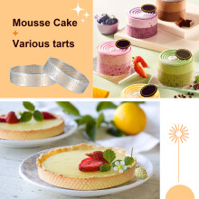 5 Pcs Circular Porous Tart Ring Bottom Tower Pie Cake Mould Baking Tools Heat-Resistant Perforated Cake Mousse Ring, 8cm