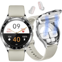 Älykello nappikuulokkeilla, 1,39 tuuman HD-näyttö, IP67-vedenpitävä, 2-in-1 Bluetooth, yhteensopiva iOS:n ja Androidin kanssa, valkoinen