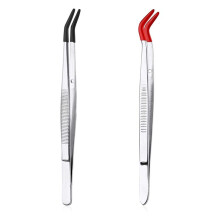 2pcs Bent Tweezers with Rubber Tips, Curved Flat Tip Tweezer Stainless Steel Angled Grip Gem Stamp Sticker