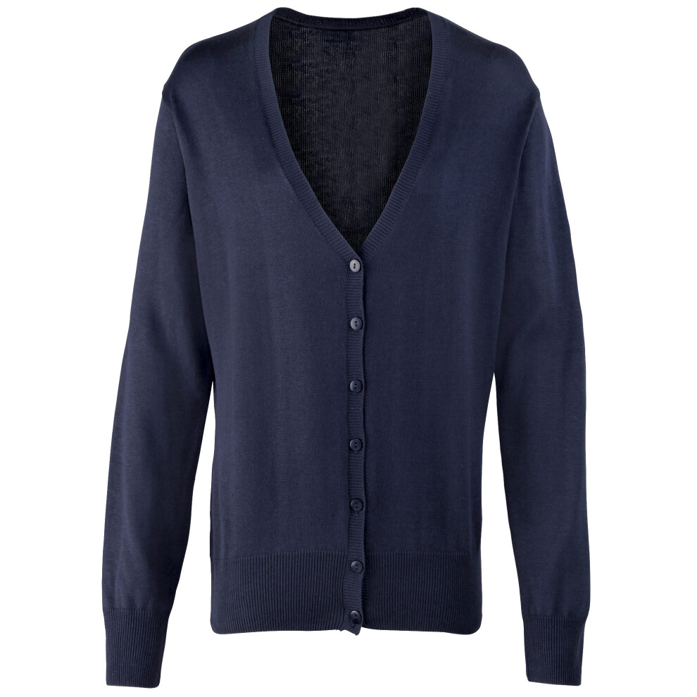 (22, Navy) Premier Womens/Ladies Button Through Long Sleeve V-neck Knitted Cardigan