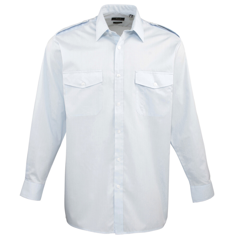 Premier (18, Light ) Mens Long Sleeve Pilot Plain Work Shirt Blue