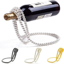 Floating Pearl Necklace Wine Bottle Holder, White Resin Decorative Table Display for Home Bar and Dining Room