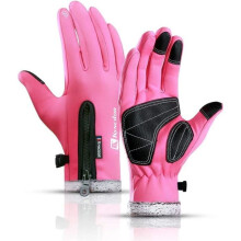 Unisex Winter Cycling Gloves Pink Touchscreen Windproof Non Slip Waterproof Warm for Outdoor Riding