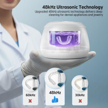 Ultrasonic Retainer Cleaner Machine 48kHz Denture and Aligner Cleaning Pod for Guards Dental Tray 200ML Capacity US Plug