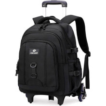 Zaino con ruote per il ritorno a scuola per ragazzi e bambini, in nylon impermeabile, nero, ideale per i viaggi scolastici.