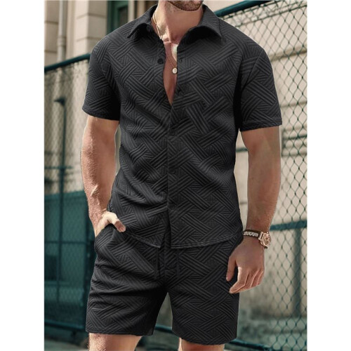 Completi da Uomo In Due Pezzi con Pantaloncini e Tuta A Maniche Corte Nero M 1