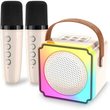 Set di microfoni karaoke wireless per bambini con 2 microfoni, Bluetooth 5.3, cambiavoce e luci LED, regalo per bambini dai 3 anni in su.