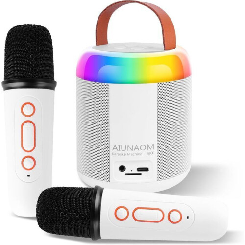 Microfono karaoke wireless per bambini con 2 microfoni, luci LED, effetti sonori variabili e altoparlante Bluetooth portatile