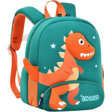 Zainetto per bambini a tema dinosauri per l'asilo, anti-smarrimento, adatto per documenti A4, verde e arancione, resistente e leggero.