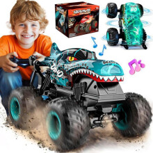 Camion giocattolo fuoristrada telecomandato con luci e musica, design a dinosauro, scala 1:20 per bambini dai 4 ai 7 anni, blu