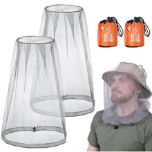 Conjunto de 2 redes mosquiteiras para cabeça com bolsa de transporte, proteção contra insetos, tela de malha cinza, leve e respirável.