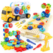 Conjunto de Quebra-Cabeça de Mosaico 3D para Crianças com Furadeira Elétrica, 222 Peças, Brinquedo de Construção Criativo para Meninos de 3