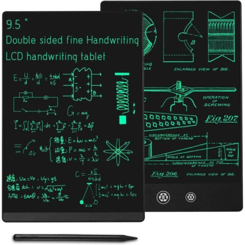Mesa digitalizadora LCD de 9,5 polegadas, preta, reutilizável e apagável, ideal para crianças e uso doméstico.