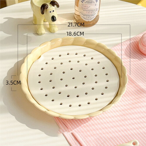 Rice Dumpling Steamer, About 21.7 X 3.5cm in Size, Ceramic Steamer Frame, Round Double-Layer Plate,Convenient 2